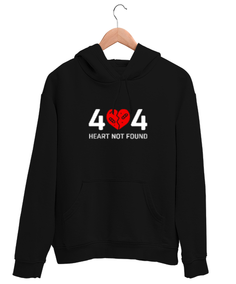 Tisho - Error Heart Not Found - Kalp Bulunamadı Siyah Unisex Kapşonlu Sweatshirt