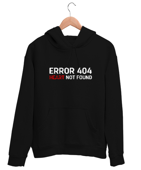 Tisho - Error Heart Not Found - Kalp Bulunamadı Siyah Unisex Kapşonlu Sweatshirt