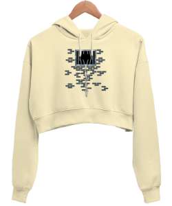 Escape - Kaçış Kurtuluş - Komik Krem Kadın Crop Hoodie Kapüşonlu Sweatshirt