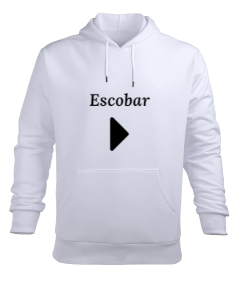 Escobar Yazılı Beyaz Swatshirt Erkek Kapüşonlu Hoodie Sweatshirt