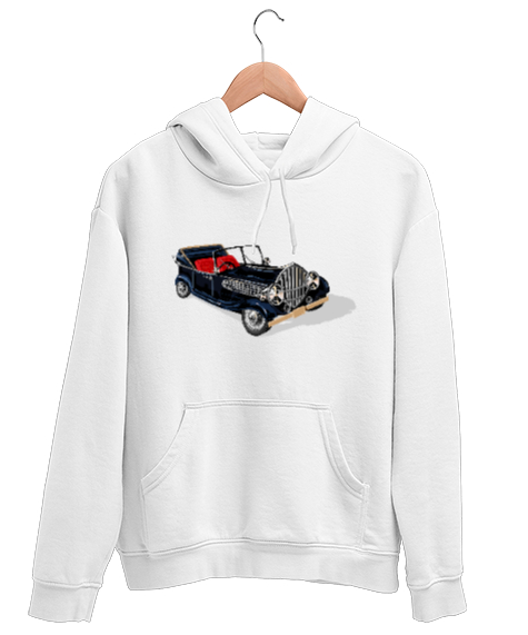 Tisho - Eski Klasik Model Otomobil Beyaz Unisex Kapşonlu Sweatshirt