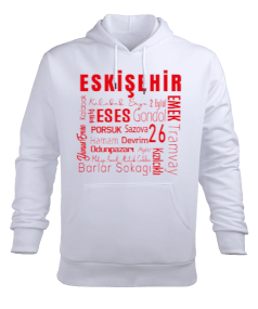 Eskişehir Temalı Kırmızı Erkek Kapüşonlu Hoodie Sweatshirt