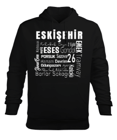 Eskişehir Temalı Siyah Erkek Kapüşonlu Hoodie Sweatshirt