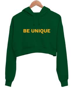 eşşiz ol Çimen Yeşili Kadın Crop Hoodie Kapüşonlu Sweatshirt