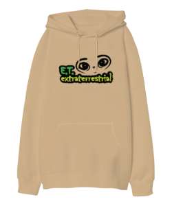 E.T. - Uzaylı Camel Oversize Unisex Kapüşonlu Sweatshirt