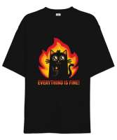 Everything is Fine Siyah Oversize Unisex Tişört - Thumbnail