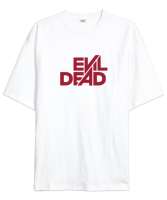 Evil Dead - Kötülük Ölmeli - Slogan Beyaz Oversize Unisex Tişört - Thumbnail