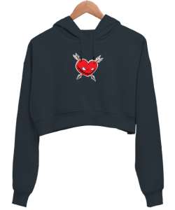 EVIL HEART Füme Kadın Crop Hoodie Kapüşonlu Sweatshirt