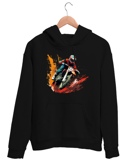 Tisho - Extreme Motosiklet Yarışı - Motocross Siyah Unisex Kapşonlu Sweatshirt