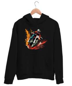 Extreme Motosiklet Yarışı - Motocross Siyah Unisex Kapşonlu Sweatshirt