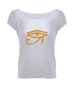 EYE OF HORUS HORUS UN GÖZÜ BASKILI KADIN GENİŞ YAKA TİŞÖRT T-SHIRT Kadın Geniş Yaka Tişört