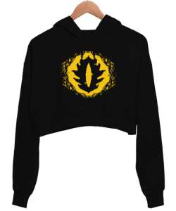 Eye of Sauron, Sauronun Gözü Tasarımı Baskılı Siyah Kadın Crop Hoodie Kapüşonlu Sweatshirt