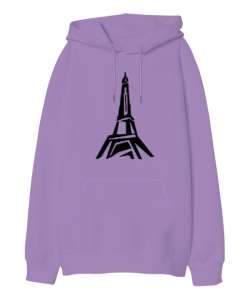 Eyfel Kulesi - Eiffel - Paris Lila Oversize Unisex Kapüşonlu Sweatshirt