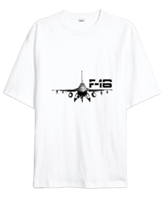 F-16 F-16 Fighting Falcon Baskılı Beyaz Oversize Unisex Tişört