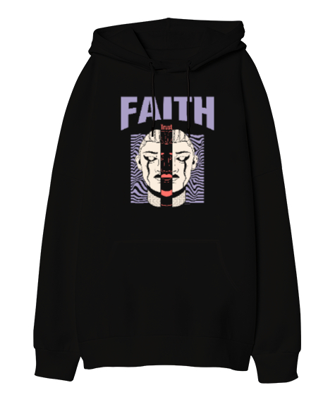 Faith - İnanç Siyah Oversize Unisex Kapüşonlu Sweatshirt