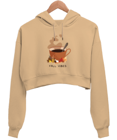 Fall Vibes Kadın Crop Hoodie Kapüşonlu Sweatshirt