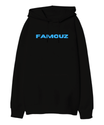 FAMOUZ Siyah Oversize Unisex Kapüşonlu Sweatshirt