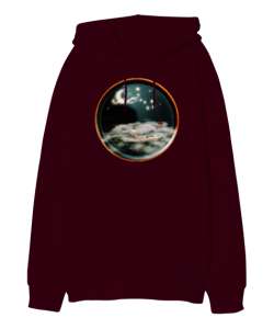 Fantastic World - Fantastik Dünya Bordo Oversize Unisex Kapüşonlu Sweatshirt