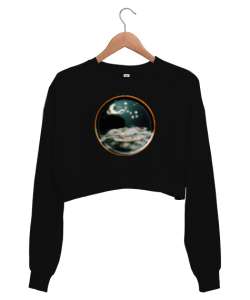 Fantastic World - Fantastik Dünya Siyah Kadın Crop Sweatshirt