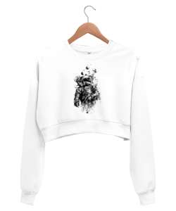 Fantastik Astronot Beyaz Kadın Crop Sweatshirt