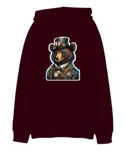 Fantastik Ayı - Bear Bordo Oversize Unisex Kapüşonlu Sweatshirt