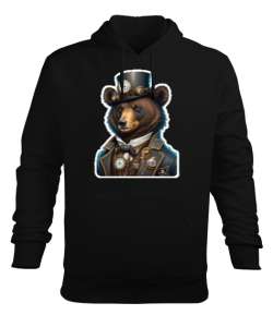 Fantastik Ayı - Bear Siyah Erkek Kapüşonlu Hoodie Sweatshirt