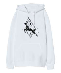 Fantastik Geyik - Deer Beyaz Oversize Unisex Kapüşonlu Sweatshirt