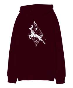 Fantastik Geyik - Deer Bordo Oversize Unisex Kapüşonlu Sweatshirt