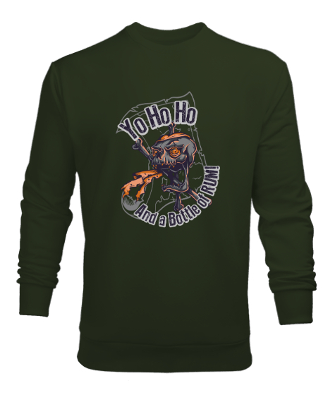 Tisho - Fantastik Kafatası - Skull Haki Yeşili Erkek Sweatshirt