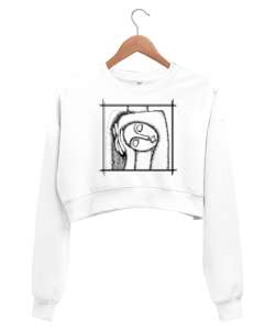 Fantastik Kübik Çizim - Woman Art Beyaz Kadın Crop Sweatshirt