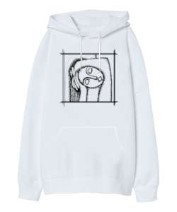 Fantastik Kübik Çizim - Woman Art Beyaz Oversize Unisex Kapüşonlu Sweatshirt