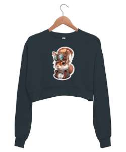 Fantastik Tavşan Füme Kadın Crop Sweatshirt