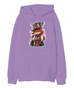 Fantastik Tilki Lila Oversize Unisex Kapüşonlu Sweatshirt