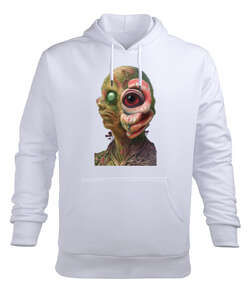 Fantezi Canavar Illustration Tasarım Korkunç Gözler Beyaz Erkek Kapüşonlu Hoodie Sweatshirt