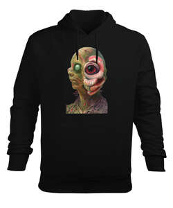 Fantezi Canavar Illustration Tasarım Korkunç Gözler Siyah Erkek Kapüşonlu Hoodie Sweatshirt