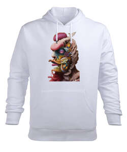 Fantezi Illustratör Korkunç Canavar Beyaz Erkek Kapüşonlu Hoodie Sweatshirt