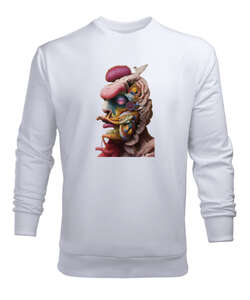 Fantezi Illustratör Korkunç Canavar Beyaz Erkek Sweatshirt