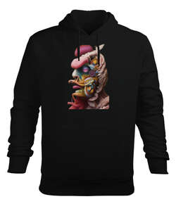 Fantezi Illustratör Korkunç Canavar Siyah Erkek Kapüşonlu Hoodie Sweatshirt