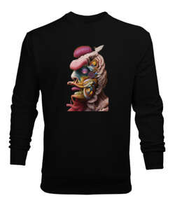 Fantezi Illustratör Korkunç Canavar Siyah Erkek Sweatshirt