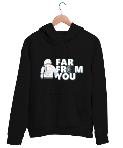 Tisho - Far From U Siyah Unisex Kapşonlu Sweatshirt