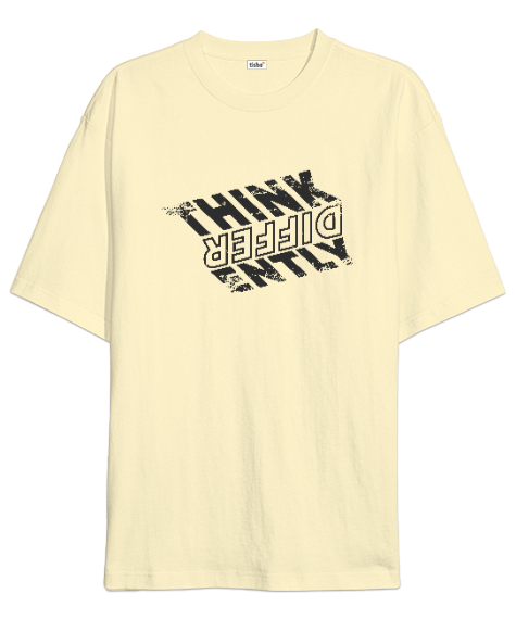 Tisho - Farklı Düşün - Think Different Krem Oversize Unisex Tişört