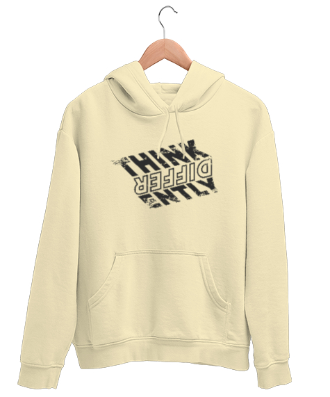 Tisho - Farklı Düşün - Think Different Krem Unisex Kapşonlu Sweatshirt