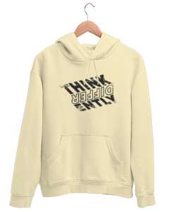 Farklı Düşün - Think Different Krem Unisex Kapşonlu Sweatshirt