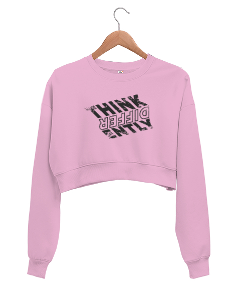 Tisho - Farklı Düşün - Think Different Pembe Kadın Crop Sweatshirt