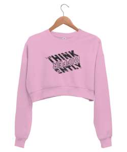 Farklı Düşün - Think Different Pembe Kadın Crop Sweatshirt