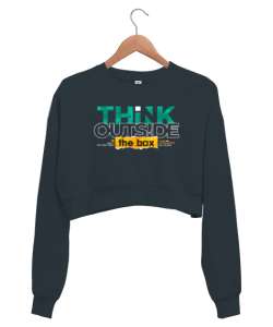 Farklı Düşün - Think Outside The Box Füme Kadın Crop Sweatshirt