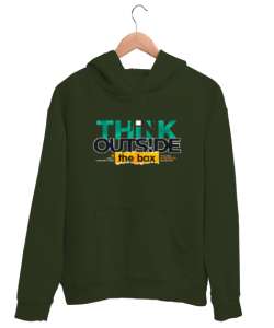 Farklı Düşün - Think Outside The Box Haki Yeşili Unisex Kapşonlu Sweatshirt