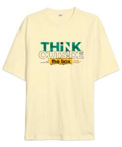 Farklı Düşün - Think Outside The Box Krem Oversize Unisex Tişört