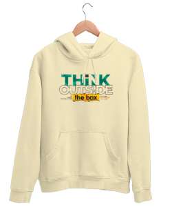 Farklı Düşün - Think Outside The Box Krem Unisex Kapşonlu Sweatshirt