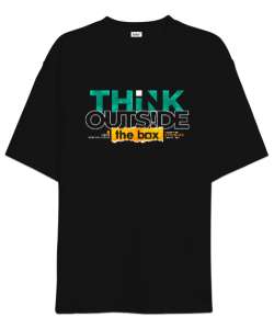 Farklı Düşün - Think Outside The Box Siyah Oversize Unisex Tişört